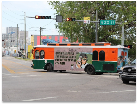 trolley wrap for Rabble Wine Earth Day promotion in Miami